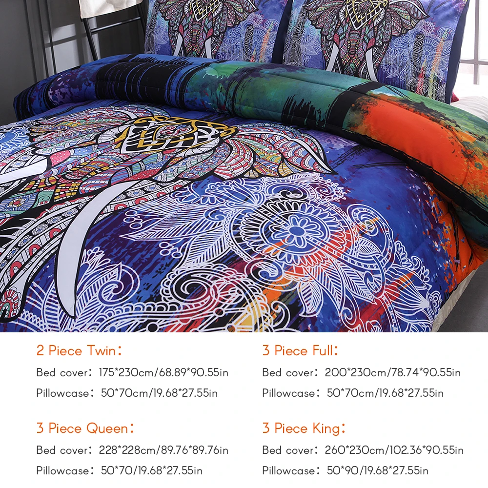 Bed Linen Set Colorful Elephant Pillowcase Bed Sheet Bed Cover Comforter Bedding Sets 2/3 Pieces