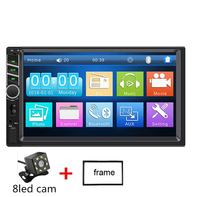 with 8del frame 7 дюймов Автомобильный MP5 плеер FM Радио Bluetooth 4,0 AUX USB RC AUX USB диск TF SWC Авторадио+ Cam - Цвет: with 8del frame