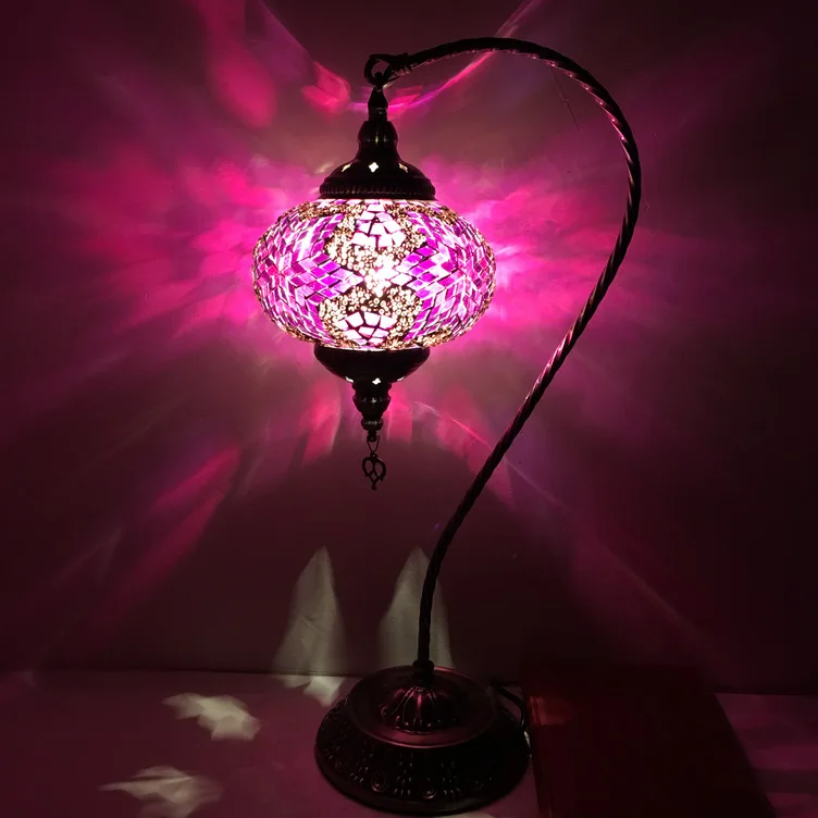 

Mediterranean retro romantic bedroom bedside living room bar pure handmade Southeast Asia Turkey colored glass lamp
