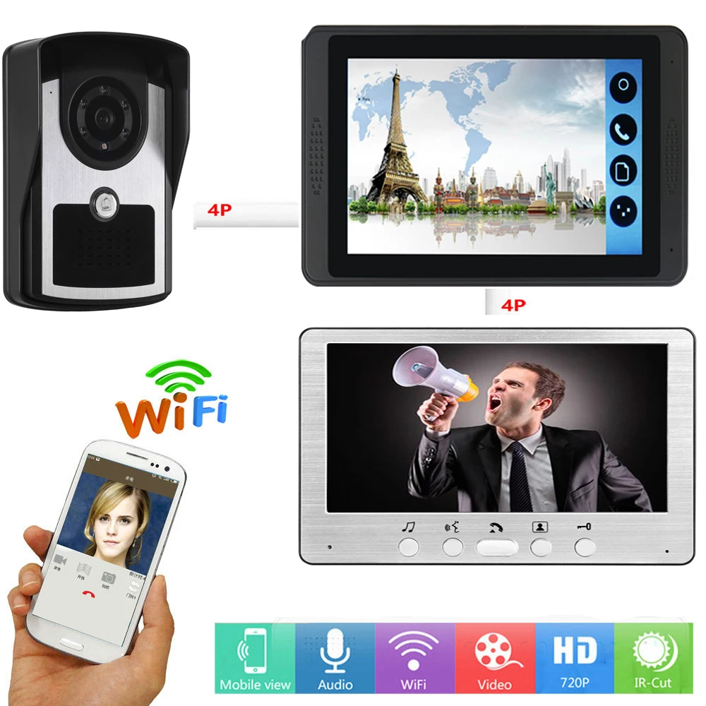 

APP Remote Unlock Video Intercom 7 Inch Monitor Wifi Wireless Video Door Phone Doorbell Visual Video Speakerphone Intercom KIT