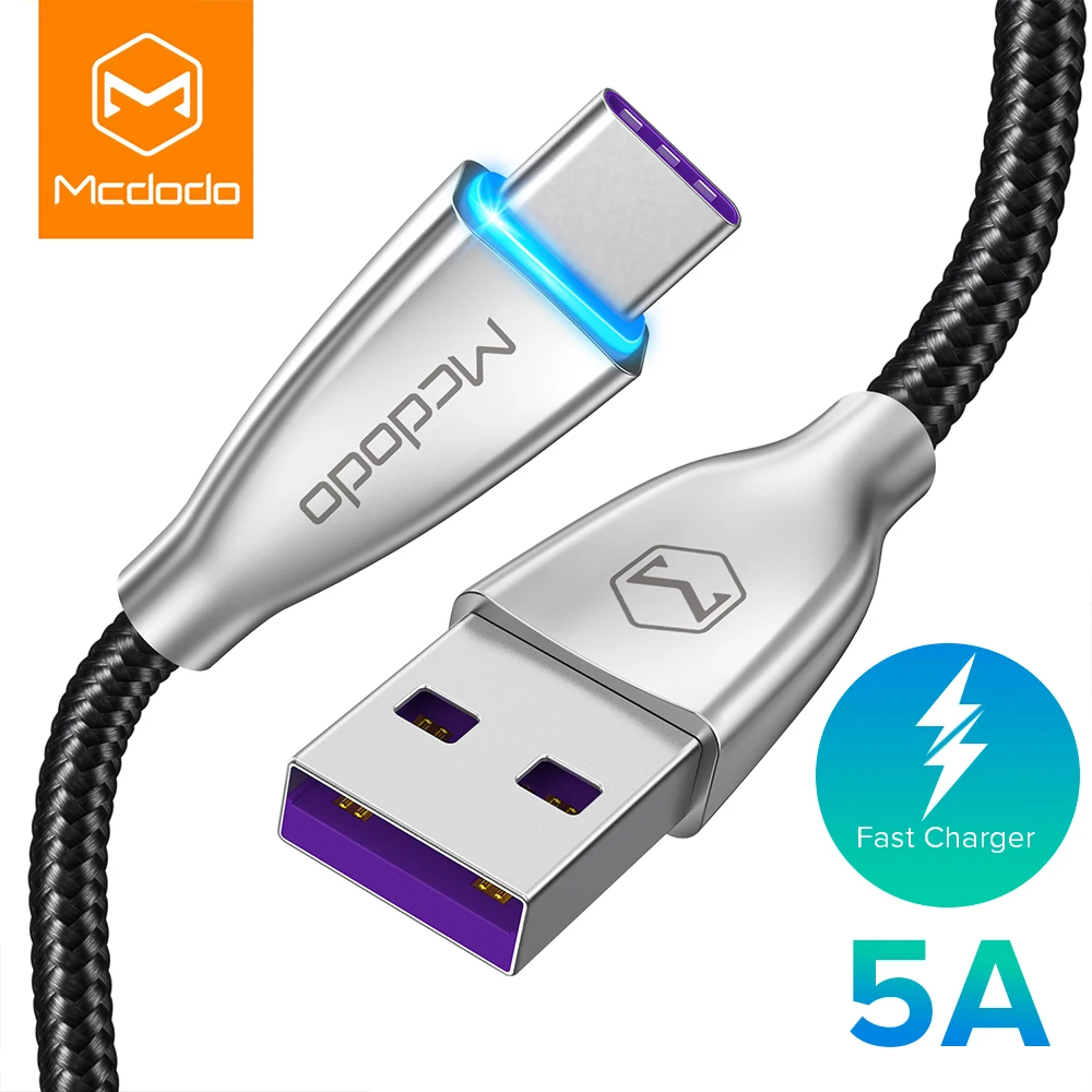 Светодиодный кабель MCDODO 5A Type C для Samsung S10 S9 S8 Plus быстрая зарядка USB зарядное