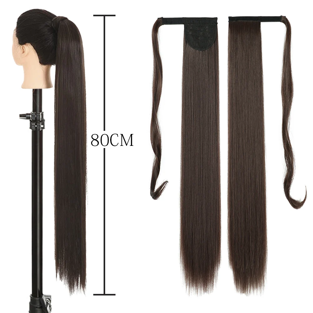 32Inch Synthetic Hair Fiber Heat-Resistant Straight Hair With Ponytail Fake Chip-in Extensions Pony Tail Wig fake hair extensions
