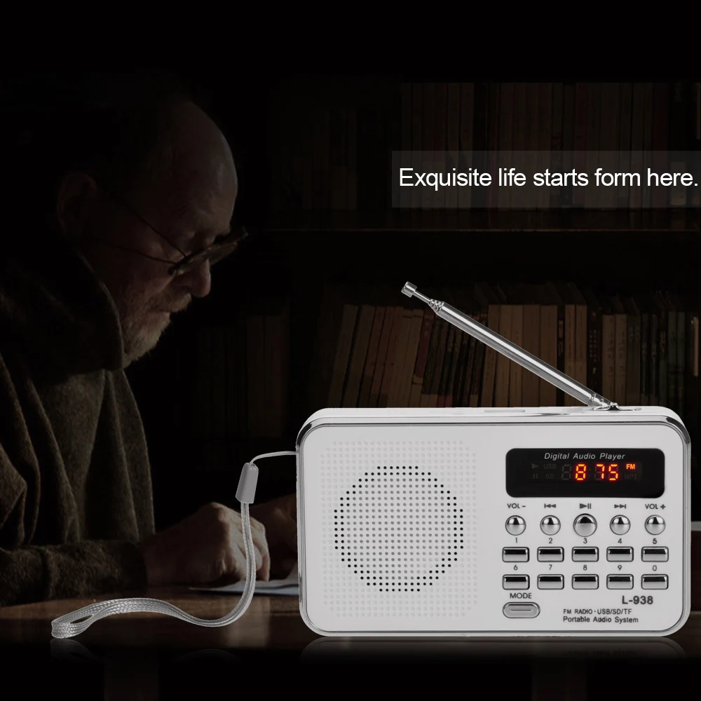 Мини FM радио 3W MP3 стерео музыкальные плееры динамик Портативный цифровой радио Поддержка USB накопитель TF SD MMC карты AUX-IN наушники
