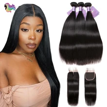 

Brennas Straight Bundles With Closure 3 Bundles Weave With Closure Brazilian Human Hair Bundles with Closure Remy Hair For Women