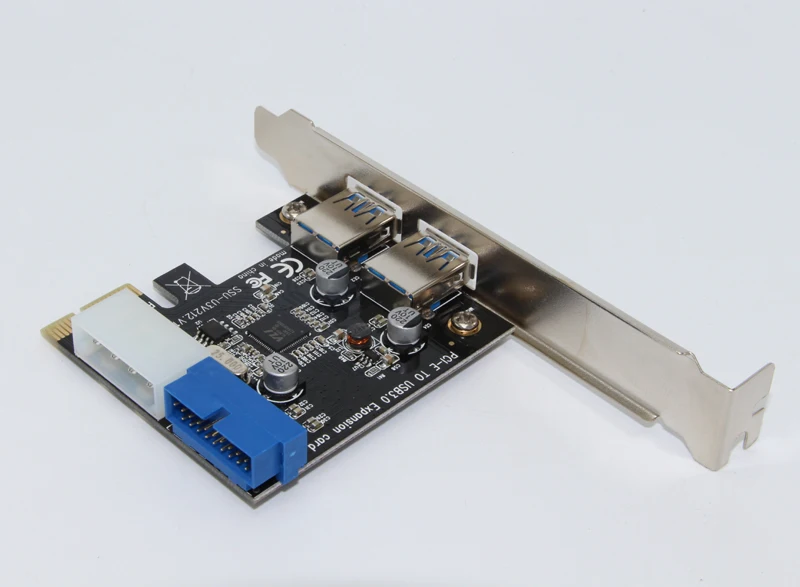 New USB 3.0 PCI-E Expansion Card Adapter External 2 Port USB3.0 Hub Internal 19pin Header PCI-E Card 4pin IDE Power Connector