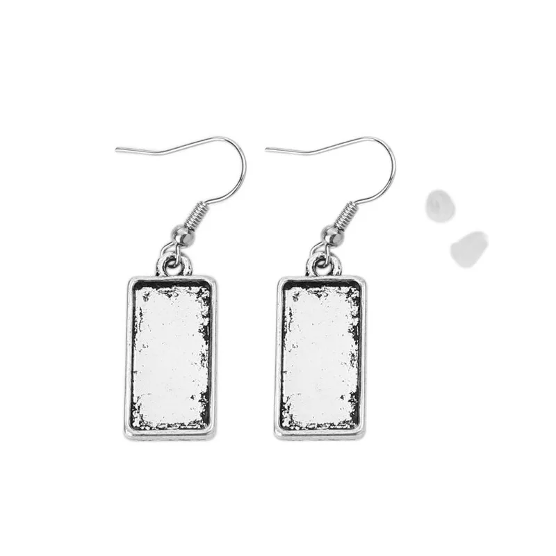 

Zinc Alloy Cabochon Settings DIY Earrings Findings Rectangle Antique Silver Cabochon Settings (Fit 20mmx10mm) 42mm x 12mm, 2 PCs