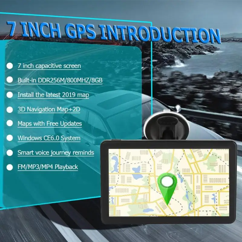 7 дюймов HD сенсорный емкостный экран 8G+ 256MB Автомобильный gps навигационная карта FM передатчик MP4 плеер навигатор для Северной Америки/ЕС/Австралии/RU