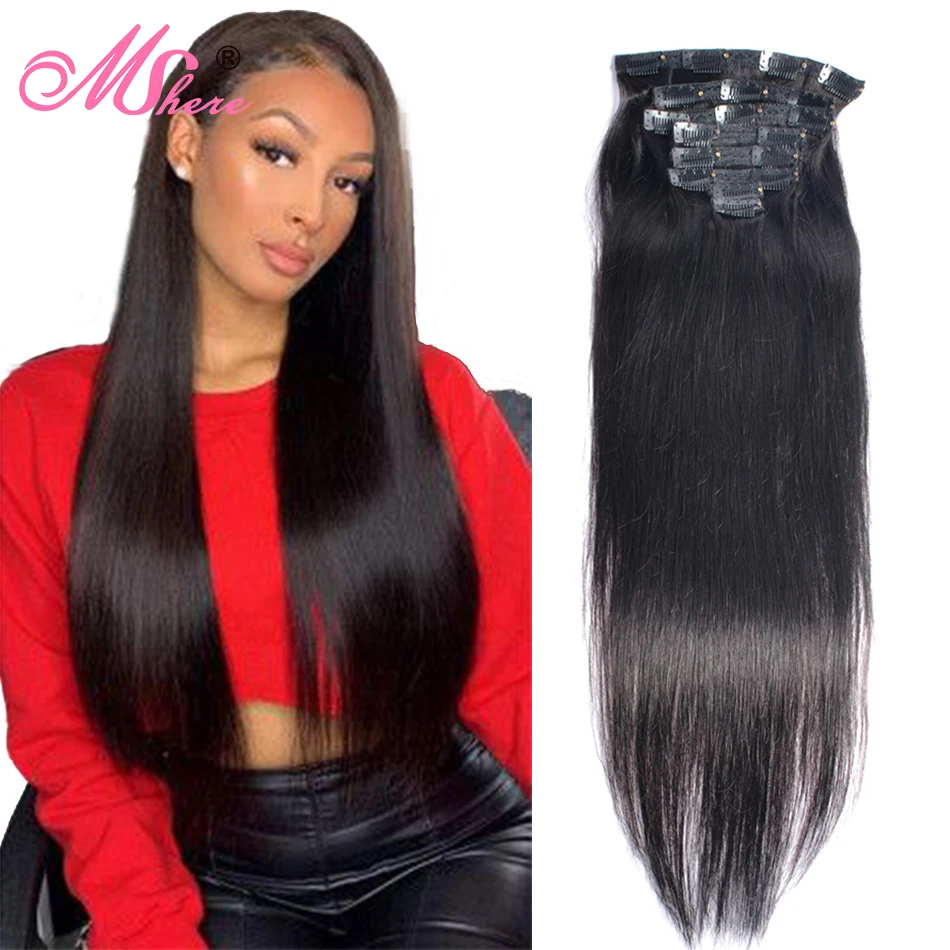 Mshere перуанские прямые волосы Remy на заколке для наращивания человеческих волос