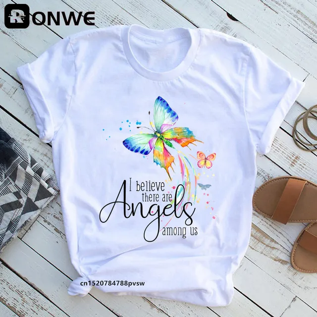 Woman Butterfly Tree Print Harajuku Summer Tshirts Casual Round Neck Short Slee Top Tee Shirt,Drop Ship B2021-14