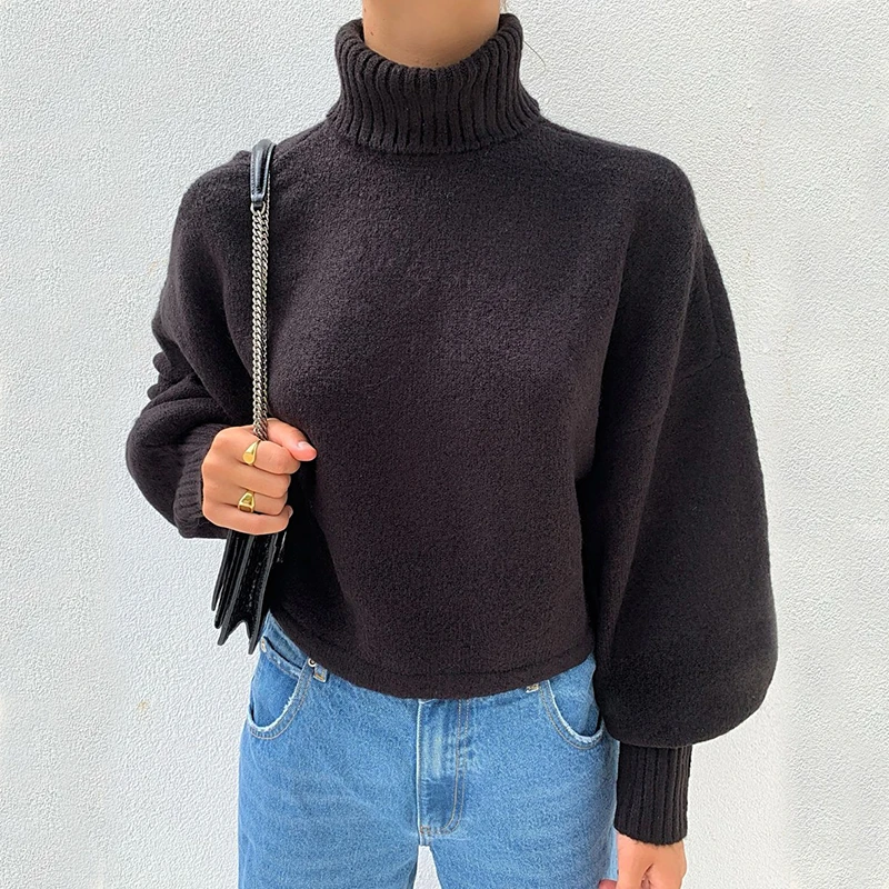 yellow sweater 2021 winter warm cashmere turtleneck sweater women's head high collar loose sweater women's sweater solid color PLUS large size cute sweaters