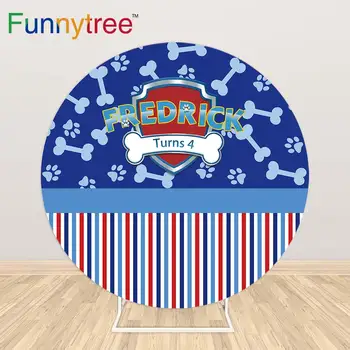 

Funnytree paw bones dog Birthday Party Circle Round Backdrop cover Baby Shower Customized Background Wallpaper Decoration Photo