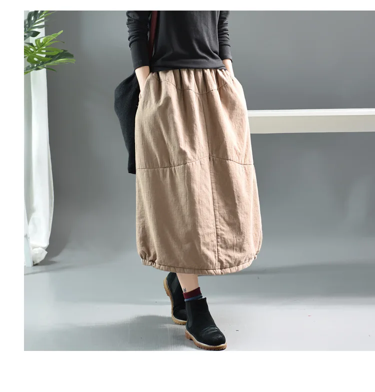 Осенне-зимняя женская юбка в стиле ретро с эластичной резинкой на талии, свободная юбка с подкладкой, новинка, Женская Повседневная винтажная универсальная юбка с карманами