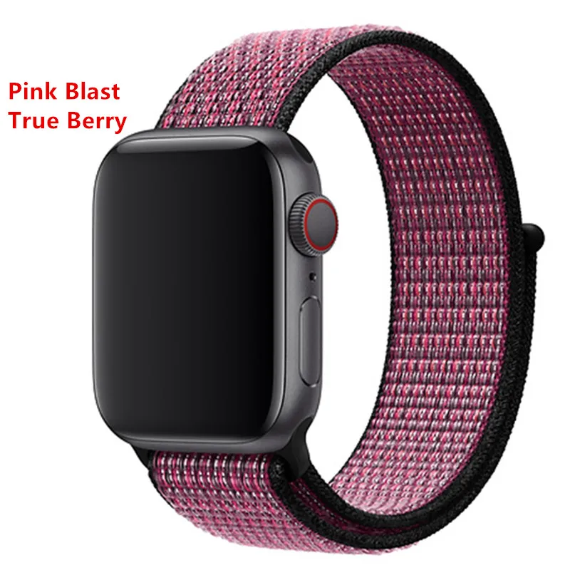 Нейлоновый ремешок для apple watch группа 4/5 44 мм/40 мм, correa apple watch 3 42 мм/38 мм iwatch серии 5/4/3/2 разноцветный коннектор ремешок для часов - Цвет ремешка: Pink Blast-Berry