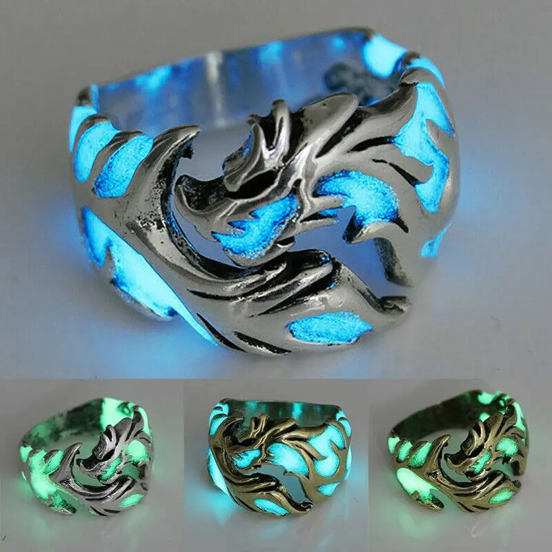 

Women Man Dragon Rings Punk Stainless Steel Luminous Ring Glow In The Dark Decor Rings Jewelry Gift party popular