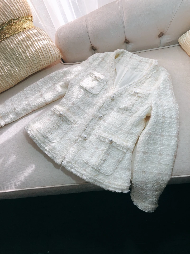 Brand fashion women's high-end luxury autumn elegant slim ladies temperament tweed slim woolen short coat
