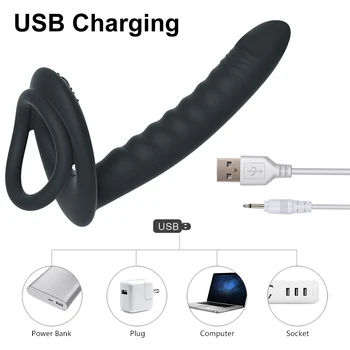Double Penetration Dildo Vibrator 10 mode Vibrator For Men Strap On Penis Vagina Plug Adult Erotic Sex Toy For Couples Women Men 6