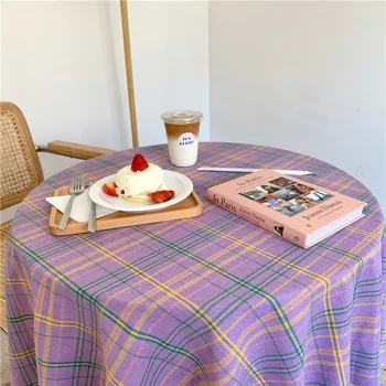 

Free Shipping Korean Simple Style Plaid Printed Cotton Tablecloth