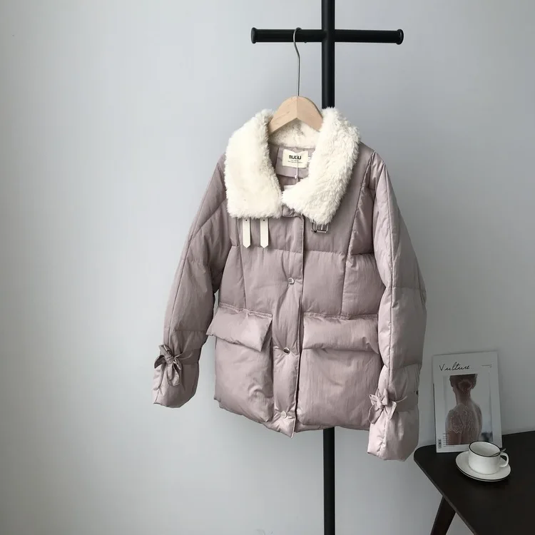 Winter New Thickened Solid Color Short ins Loose Bread Suit cotton-padded jacket Female - Цвет: Pink