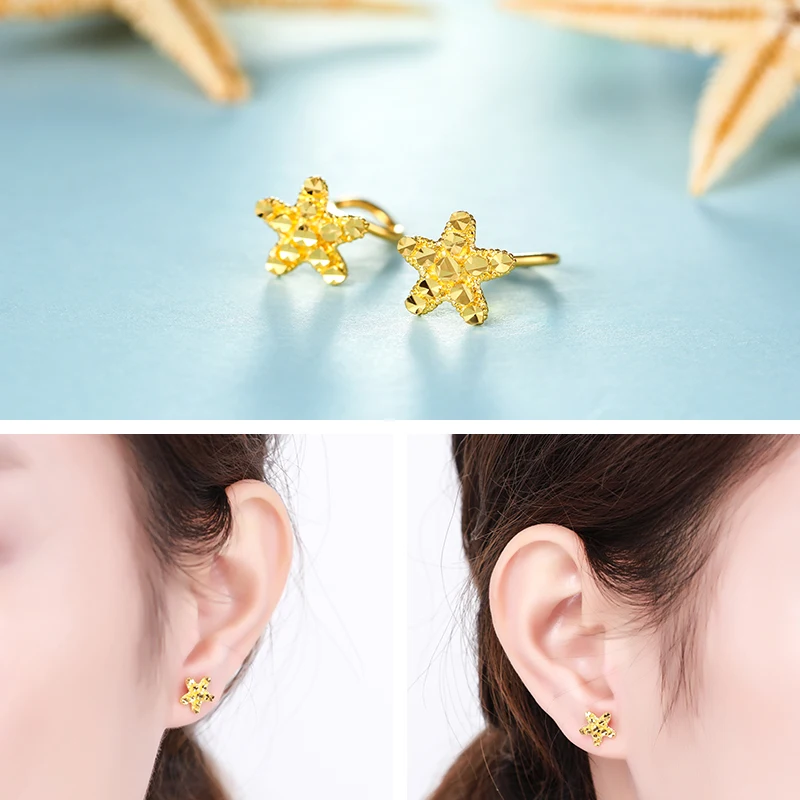 Женские серьги-гвоздики из чистого желтого золота 24K