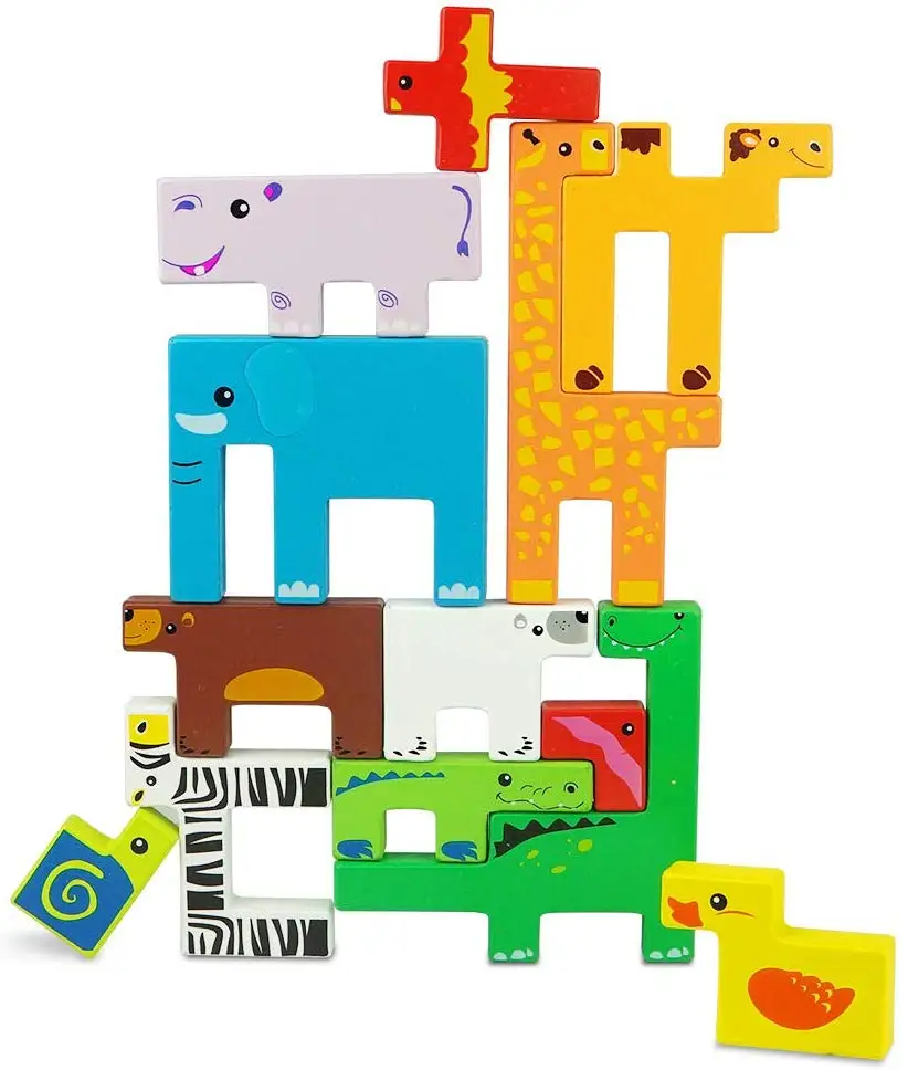 Wooden Tetris Puzzle Toys 3D Animal Set Kids  Educational Stack Shapes Brain Teasers Preschool Chunky Montessori Toy Game