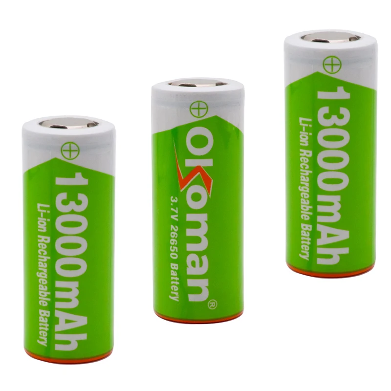 2pcs Okoman 26650 Batterie 3.7v 13000mAh LI-ION Akku