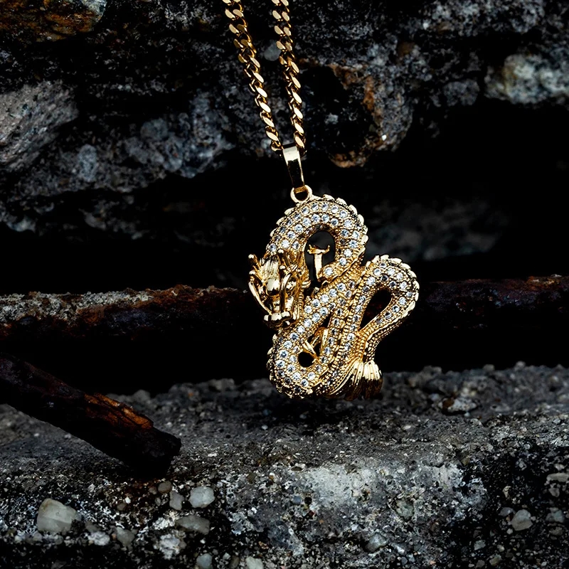 Хип хоп AAA CZ камень Bling Ice Out Золото Серебро Восточный Дракон шенлонг Подвески ожерелье для мужчин рэппер ювелирные изделия