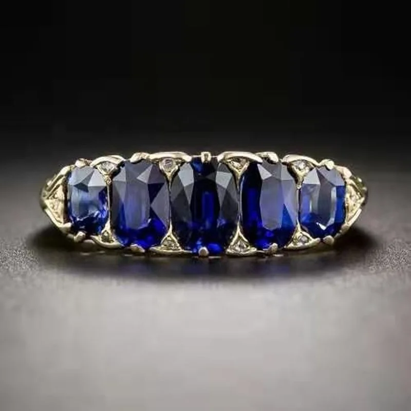 Fashion Exquisite Sapphire Blue Zircone Simple Women'S Rings Anello Da Uomo Coupl Ring Cool Stuff Accessori Gotici Set Di Gioielli