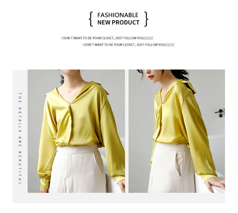 S-XL стиль Женская модная рубашка шелковая атласная блузка женская Повседневная с длинным рукавом на пуговицах с отложным воротником шелковая сатиновая блузка