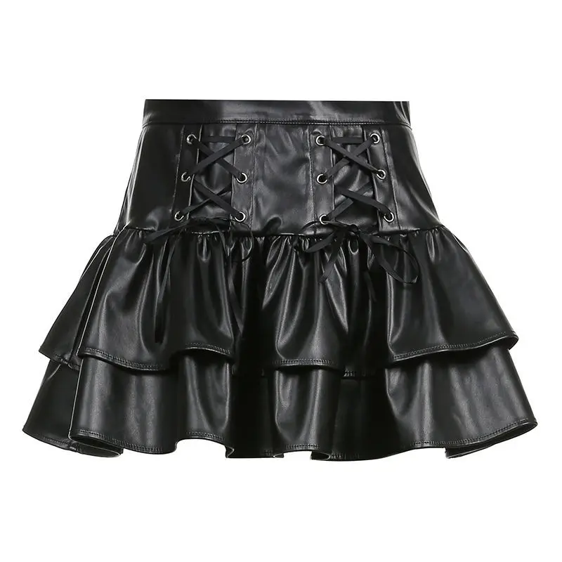  ũ Ÿ PU  ̴ ĿƮ Hight 㸮 ̽  ش  Pleated  ġ Streetwear Girls Dark Academia New