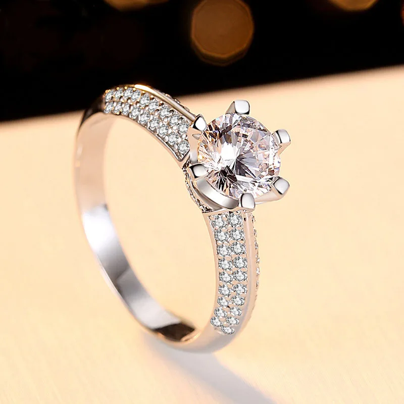 1ct блестящее CZ Кольцо для женщин Lover AAA 6 5 мм циркон камень зубец настройки кольцо