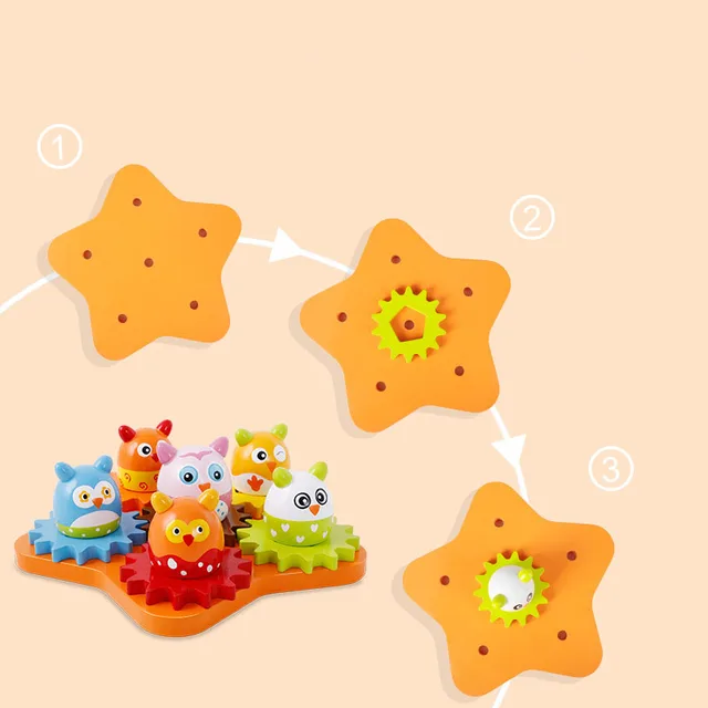 Colorful Wooden Children Early Educational Mechanical Gear Design Cartoon Animal Baby Building Blocks Combine Toy Set Pull Toy 2