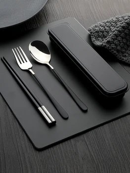 

3pcs Wooden Handled silverware Cutlery Simple Black Stainless Steel Cutlery Set Posate Portable Stainless Steel dinner set EE6DC