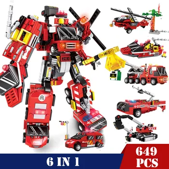 

6 IN 1 Cool Mech Transformer Robot Figures Car Truck Building Blocks City Technic Enlighten Bricks DIY Toys for Children Gifts