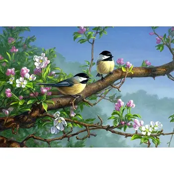 

5D DIY Full Diamond Embroidery Branch Birds Diamond Cross Embroidery Round Diamond Diamond Painting