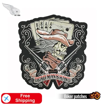 

Dead Man's Poker Hand Large Embroidery Patch Cowboy Back of Jacket Iron on Applique Motorcycle Biker Morale DIY Cool Accessories