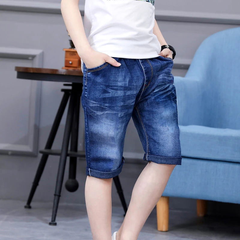 elastic waist shorts denim
