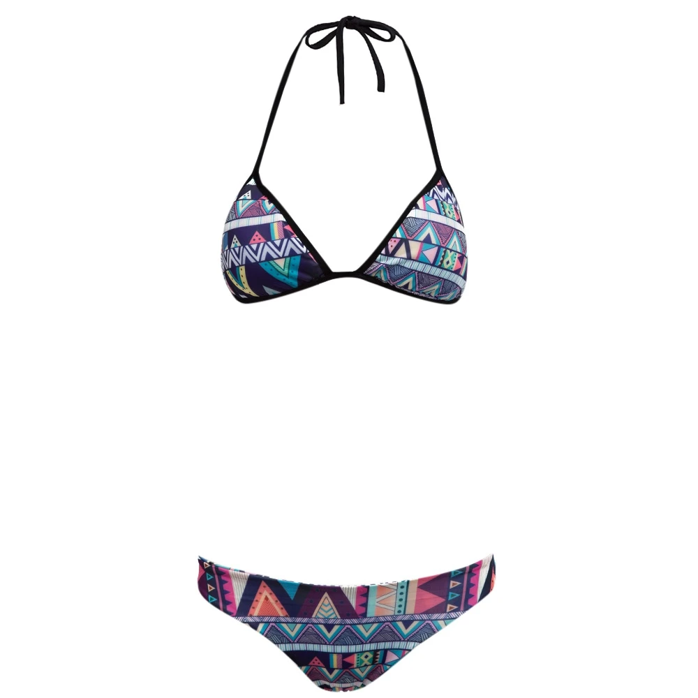 

Sexy Halter Wirefree Geommetrical Print Low Waist Two Piece Swimwear for Women