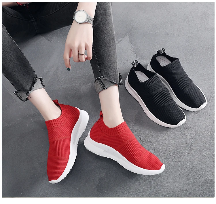FZNYL Women Casual Vulcanized Shoes Breathable Fashionable Sock Sneakers Black Red Tenis Feminino Zapatillas Mujer