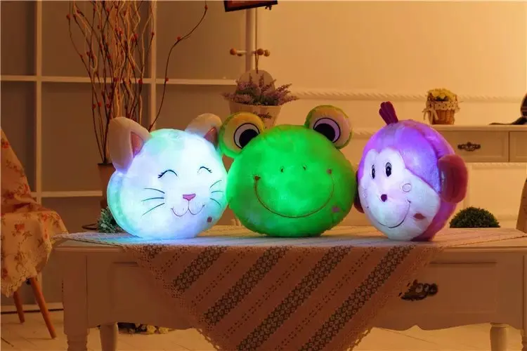 36cm Cute Glowing Luminous Led Light Up Pillow Monkey Frog Cat Bear Cushion Doll Kid Toy
