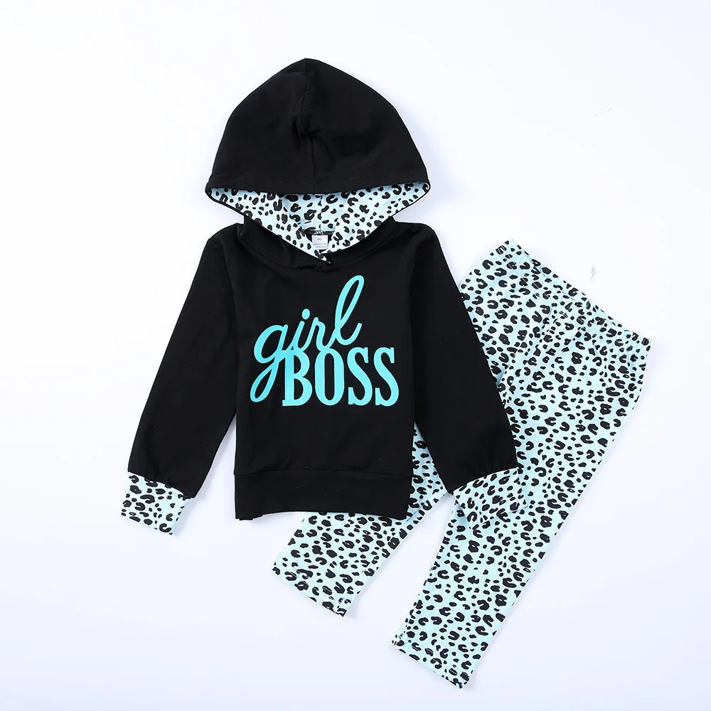  Children Clothing 2019 Spring Autumn Boys Girls Clothes Set T-Shirt+Leopard Pants 2Pcs Outfit Kids 