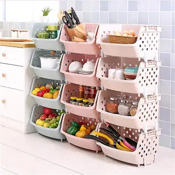 

Kitchen Organizer Rack Vegetables Fruit Storage Overlay Shelf For Kitchen Store (Single-Deck Pattern, With Four Stacked Feet)