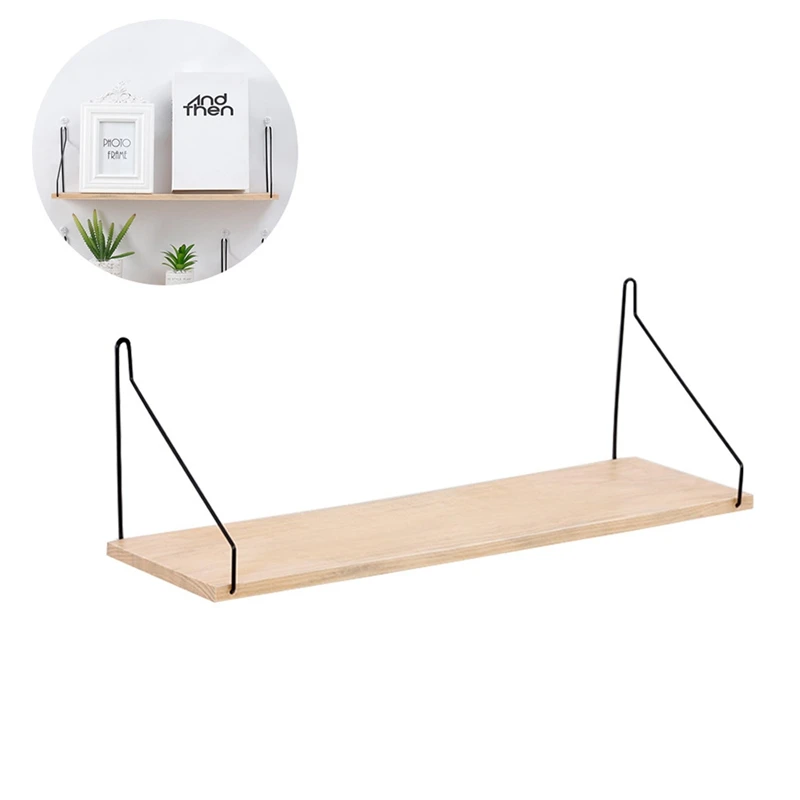 

Nordic Wooden Wall Shelf Iron Partition Board Bedroom Tv Wall Hanging Storage Shelf Rack For Home And Living Room Decoration