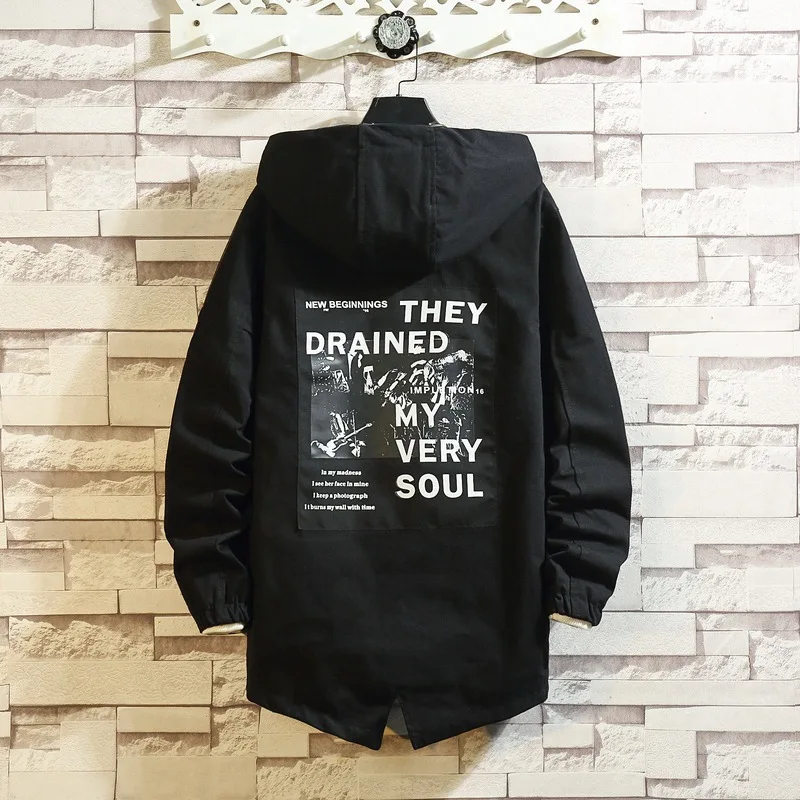 

2019 Autumn New Style Men Plus-sized Jacket Korean-style Fashion Printed Mid-length Hooded MEN'S Jacket Men's