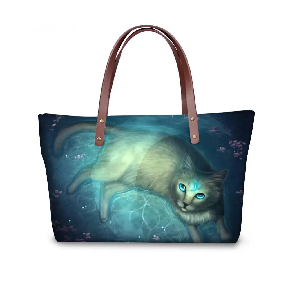 Роскошная сумка Женская водонепроницаемая дизайнерская синяя Луна Кошка 3D принт