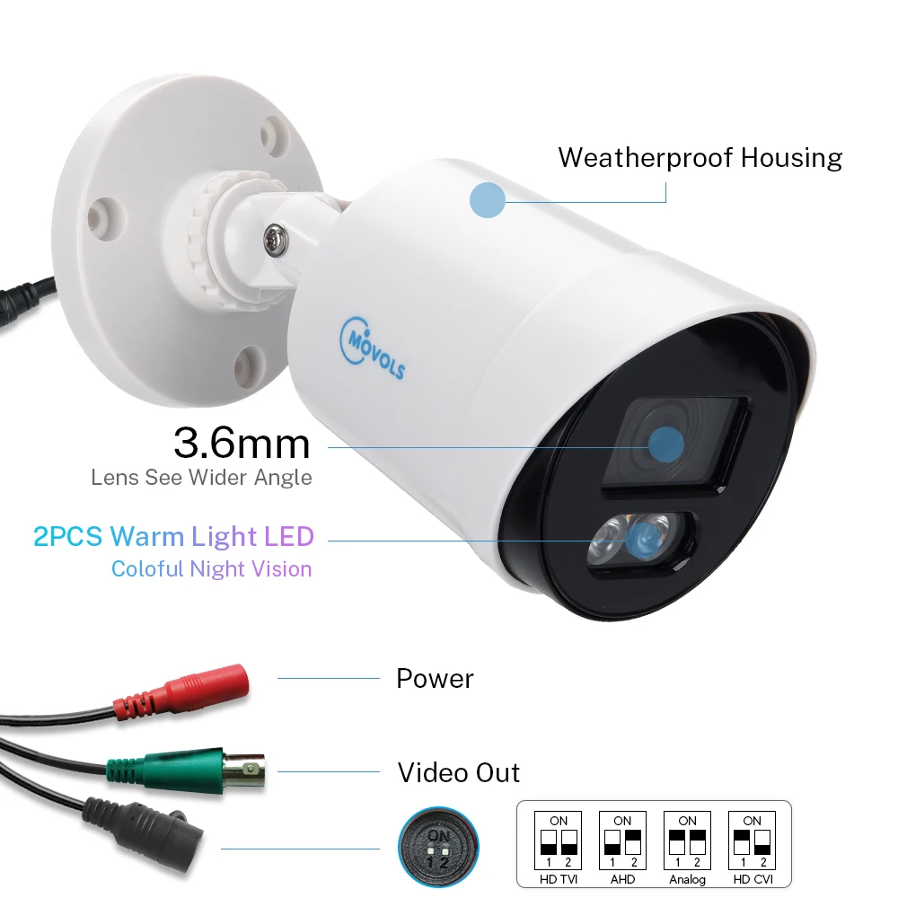 Movols 2MP Цветная камера безопасности ночного видения CCTV AHD уличная ...