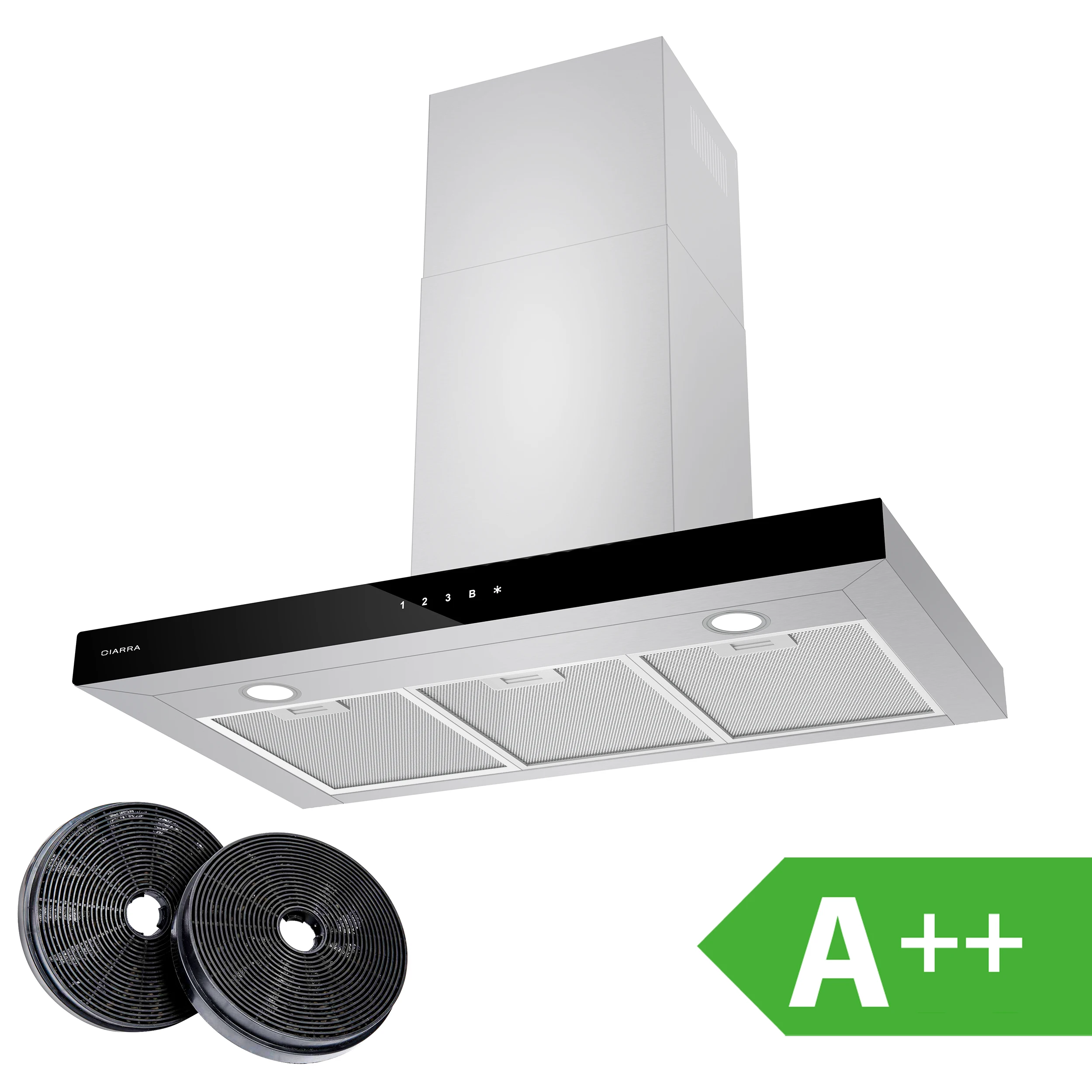 CIARRA CBCS9102 Campana extractora lineal de chimenea con control táctil de 90 cm, extractor de cocina de acero inoxidable, plata [Clase energética A++