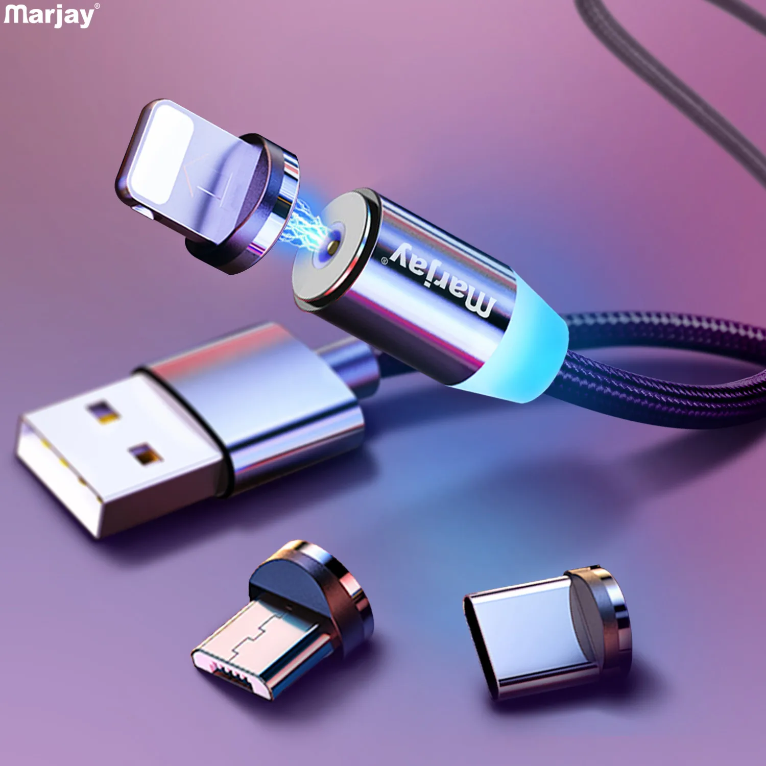 Магнитный usb-кабель Marjay для быстрой зарядки для huawei, кабель type-C для samsung, магнитный usb-кабель для зарядки iPhone, кабель Micro-USB