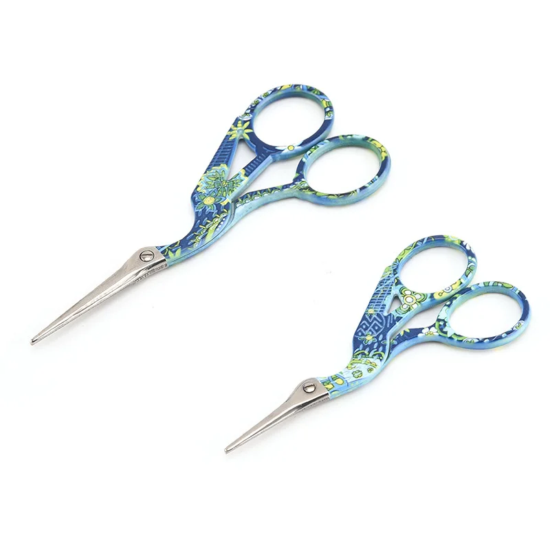 Wealthy Currently Available Blue Pattern Figure Stainless Steel Crane Shear Retro Shear Handmade Paper Cutting Connecter Tea Bag