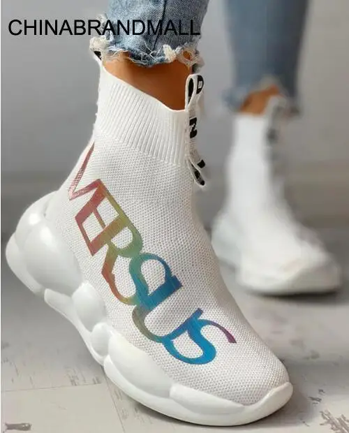 

NAUSK 2020 Breathable Women Socks Shoes Female Sneakers Casual Shoes Elasticity Wedge Platform Shoes Zapatillas Mujer Soft Sole