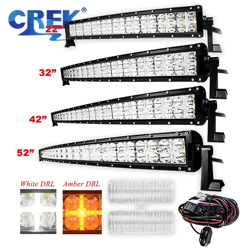 CREK 7D 22 32 42 52” Curved Offroad LED Work Light Bar 2 Modes ATV 4x4 4WD LED Bar For Jeep 4WD 4x4